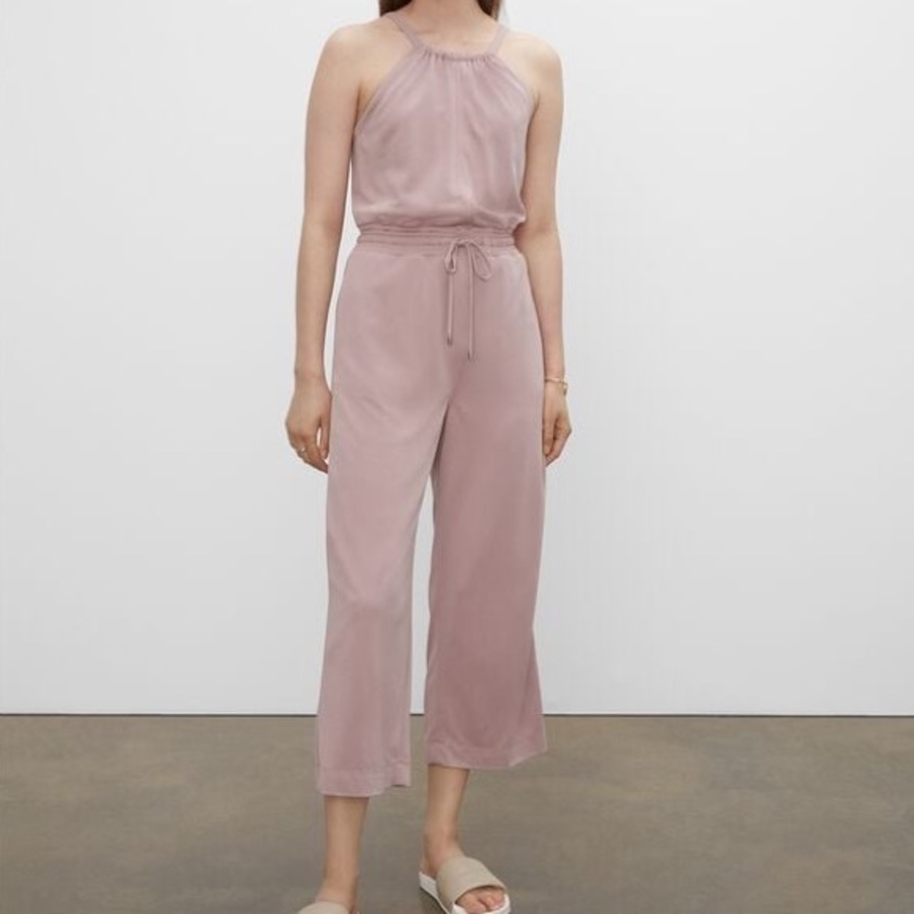 NWT Club Monaco Elastic Waist Crop Halter Neck Jumpsuit In Mauve